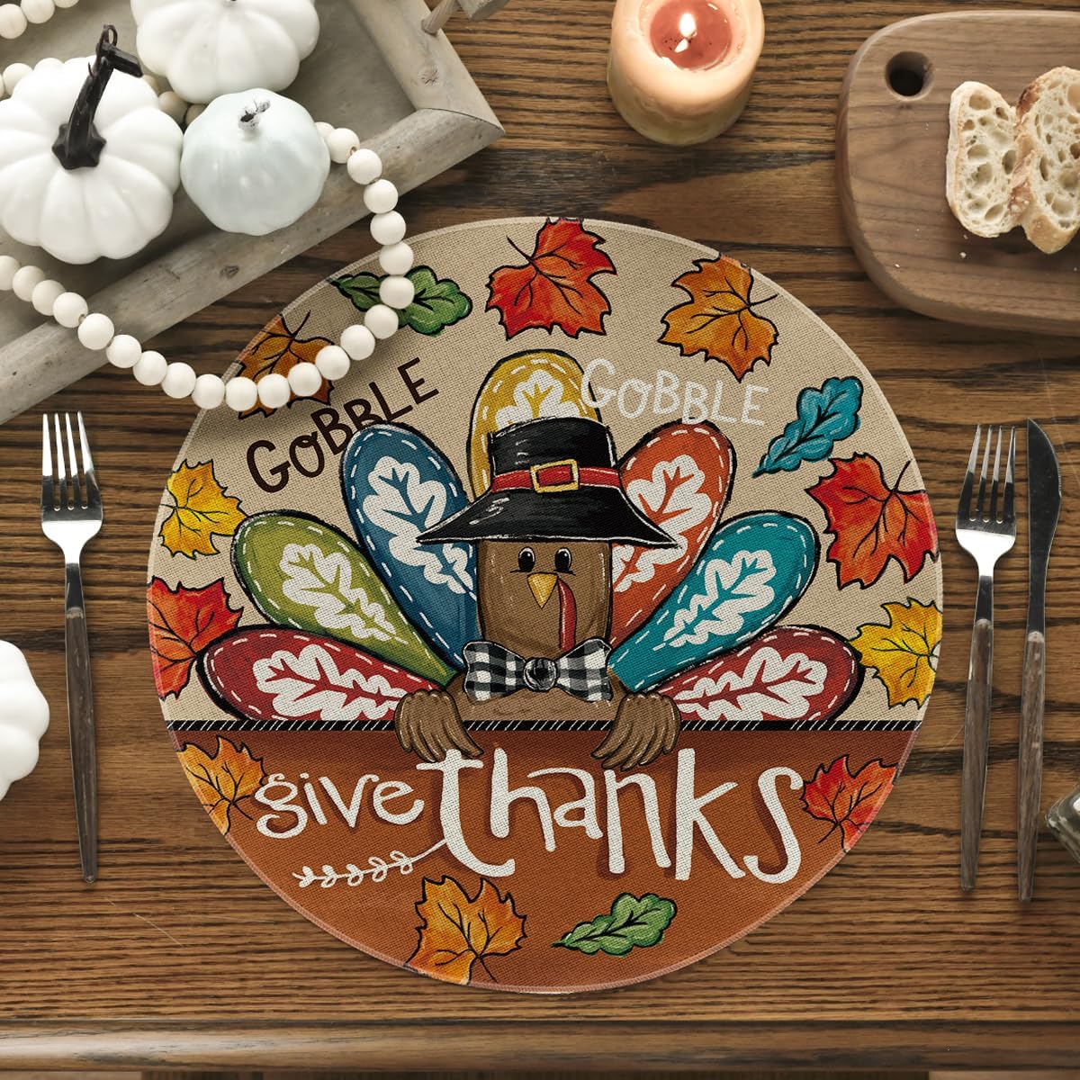 Set 4 manteles redondos otoño 14pulg decoración comedor