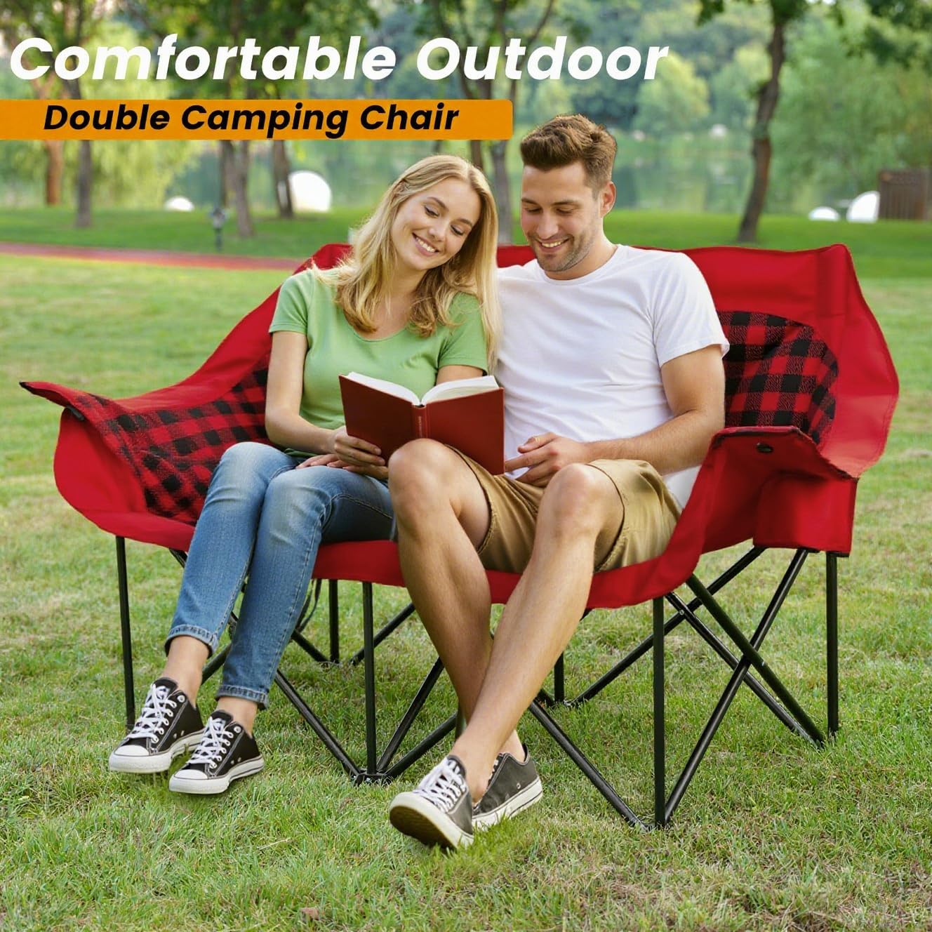 Silla camping doble acolchada plegable para 2 personas