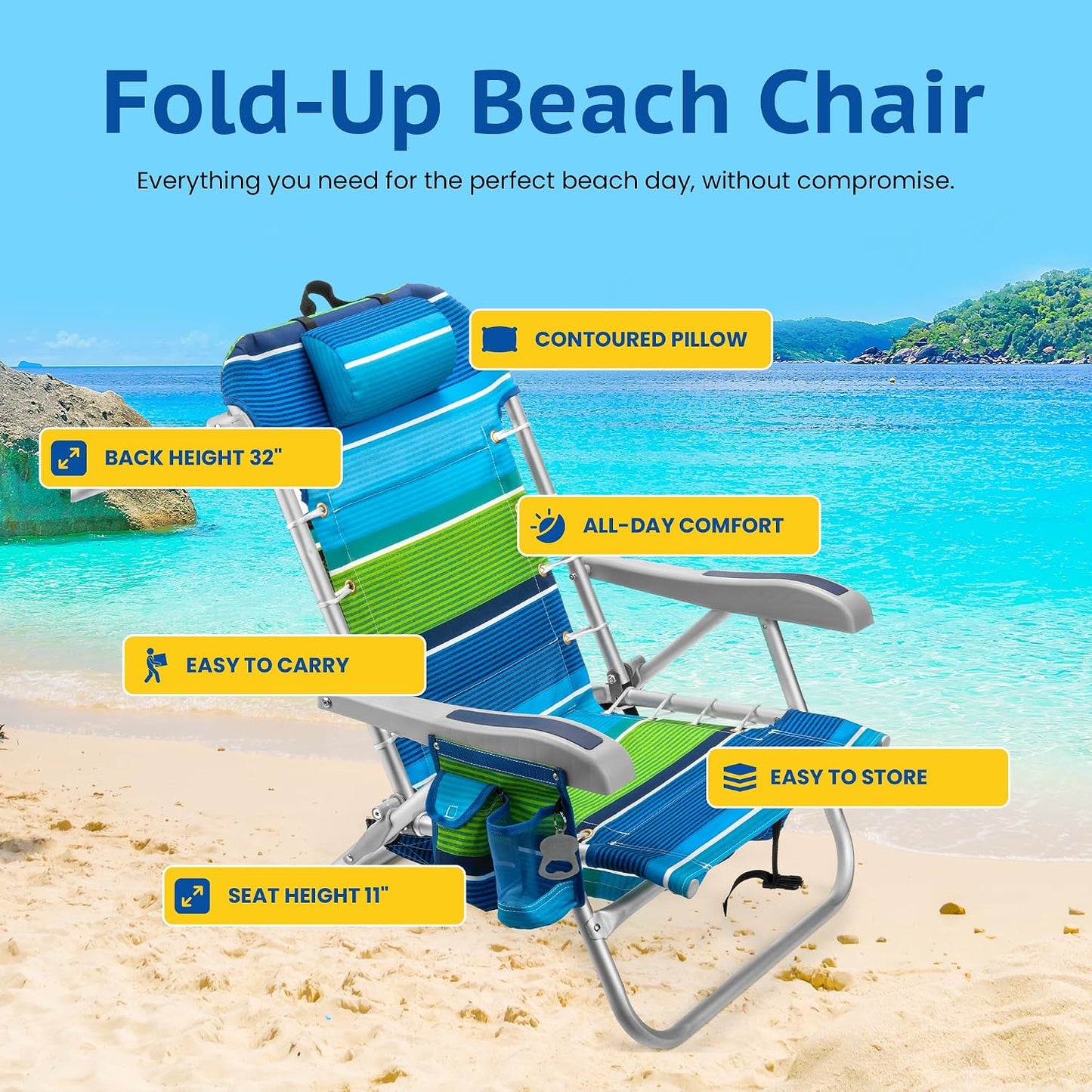 Silla playa plegable 5 posiciones toallero bolsa enfriadora