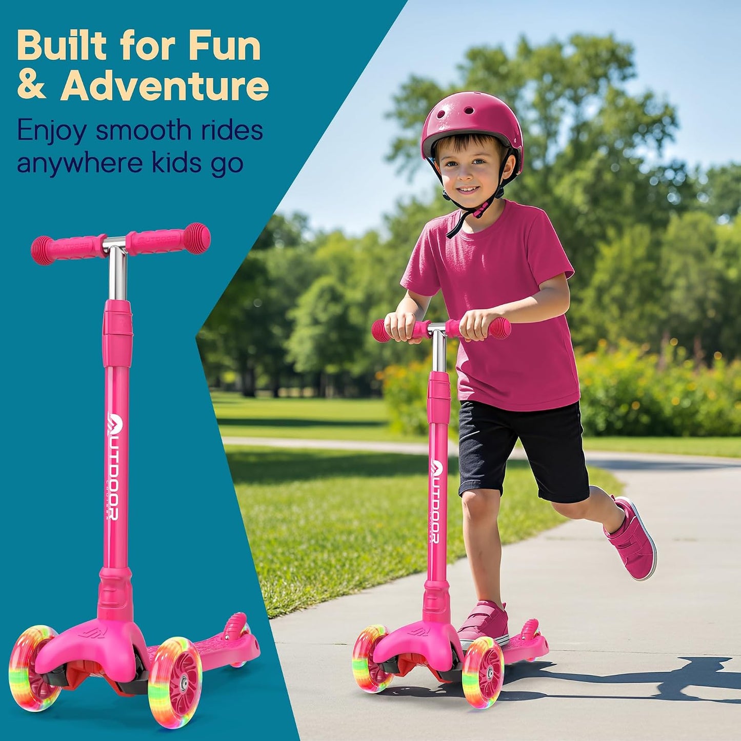 Patinete 3 ruedas niños con luz led y asa T ajustable
