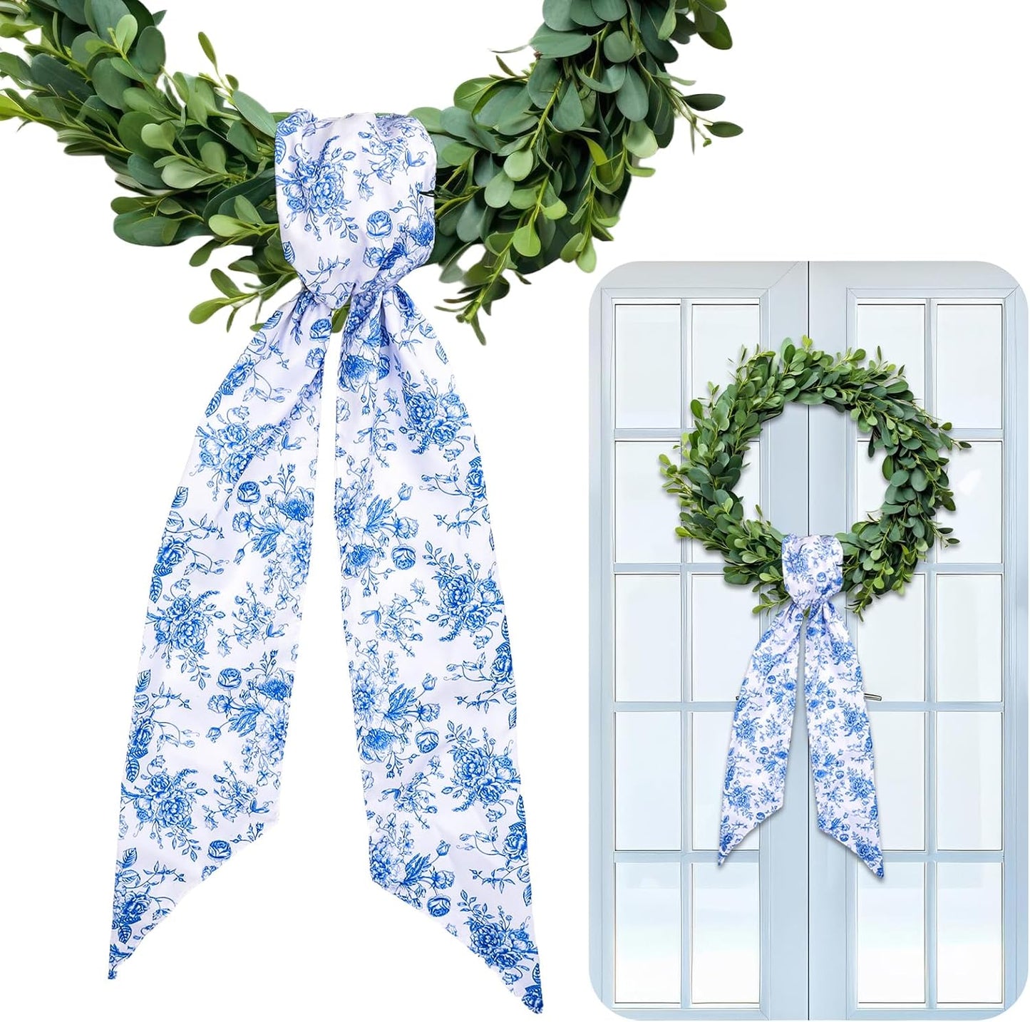 2 Cintas Guirnalda Flores Azules Puerta Interior Exterior
