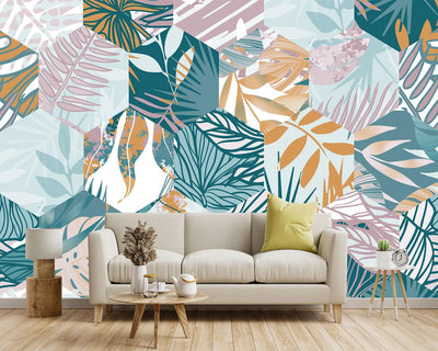 Papel pintado abstracto hojas plátano sala dormitorio baño
