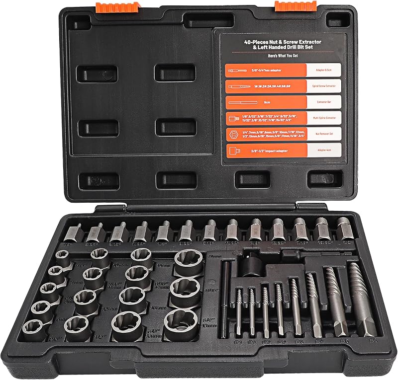 Set 40 Pzas Extractores 3/8" 2en1 para Tuercas Peladas