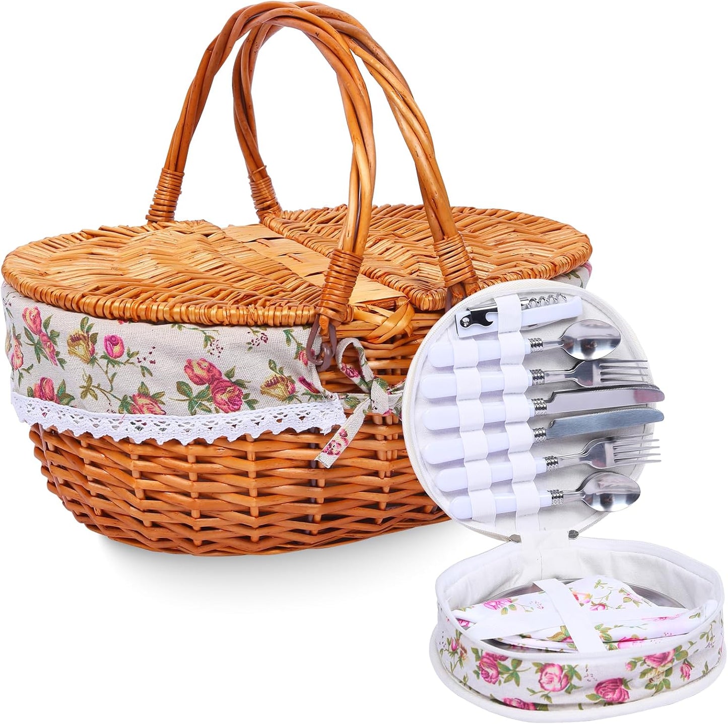 Cesta picnic mimbre 15pulg tapa forro extraible