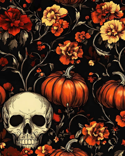 Papel tapiz calaveras naranjas vintage para pasillo y gabinete