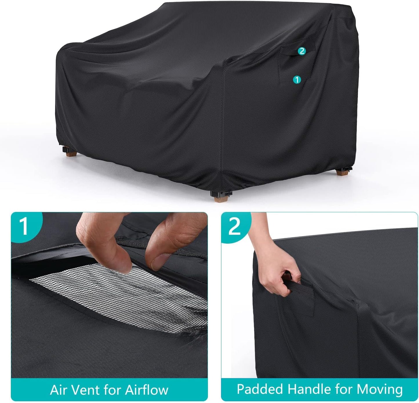 Funda sofá patio resistente 104x40x35" color negro