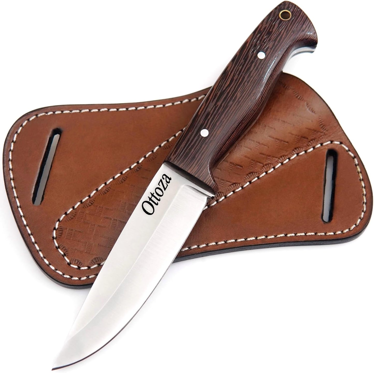 Cuchillo bushcraft acero 1095 mango wengué funda cuero