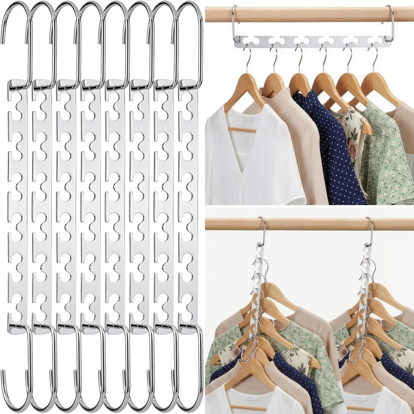 Perchas mágicas cromadas 10.5" pack 8 ahorrar espacio