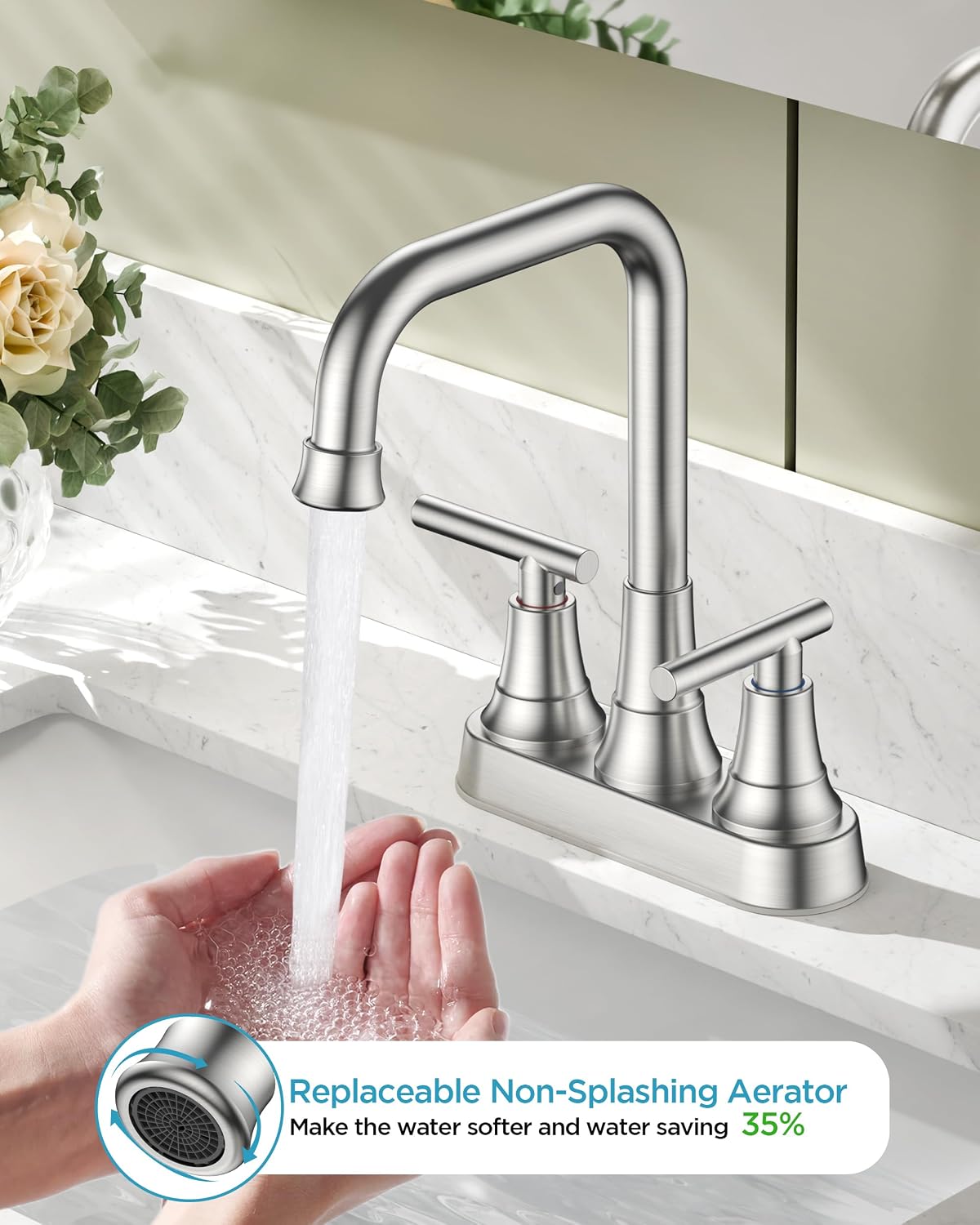 Grifo baño 4" 3 orificios níquel cepillado sin plomo