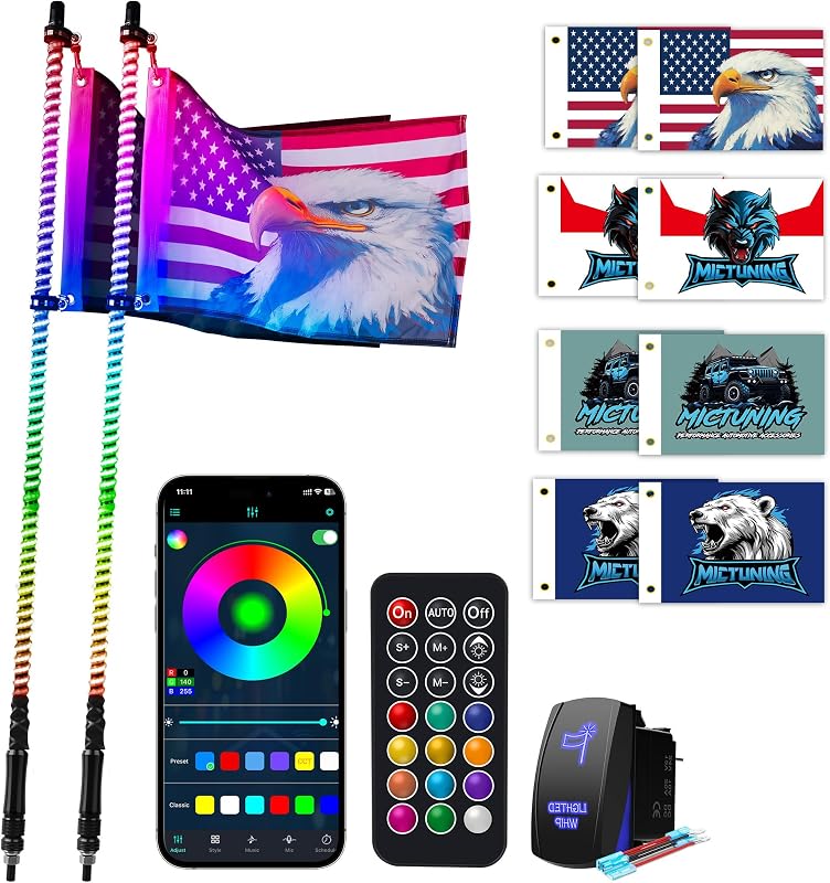 2 Pzas Luces Látigo COB 4" RGB con APP Control
