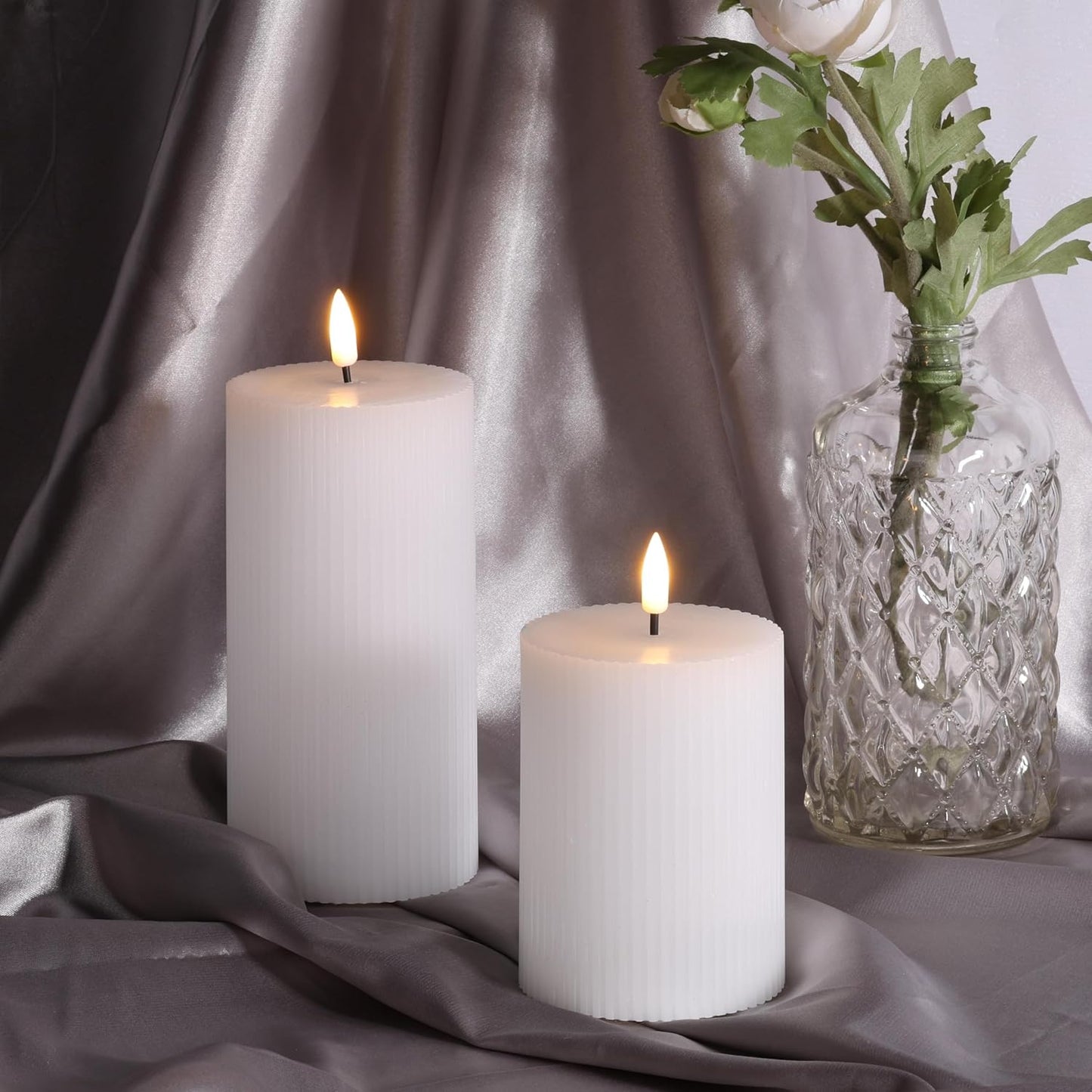 Velas pilar LED blancas con control remoto set 2