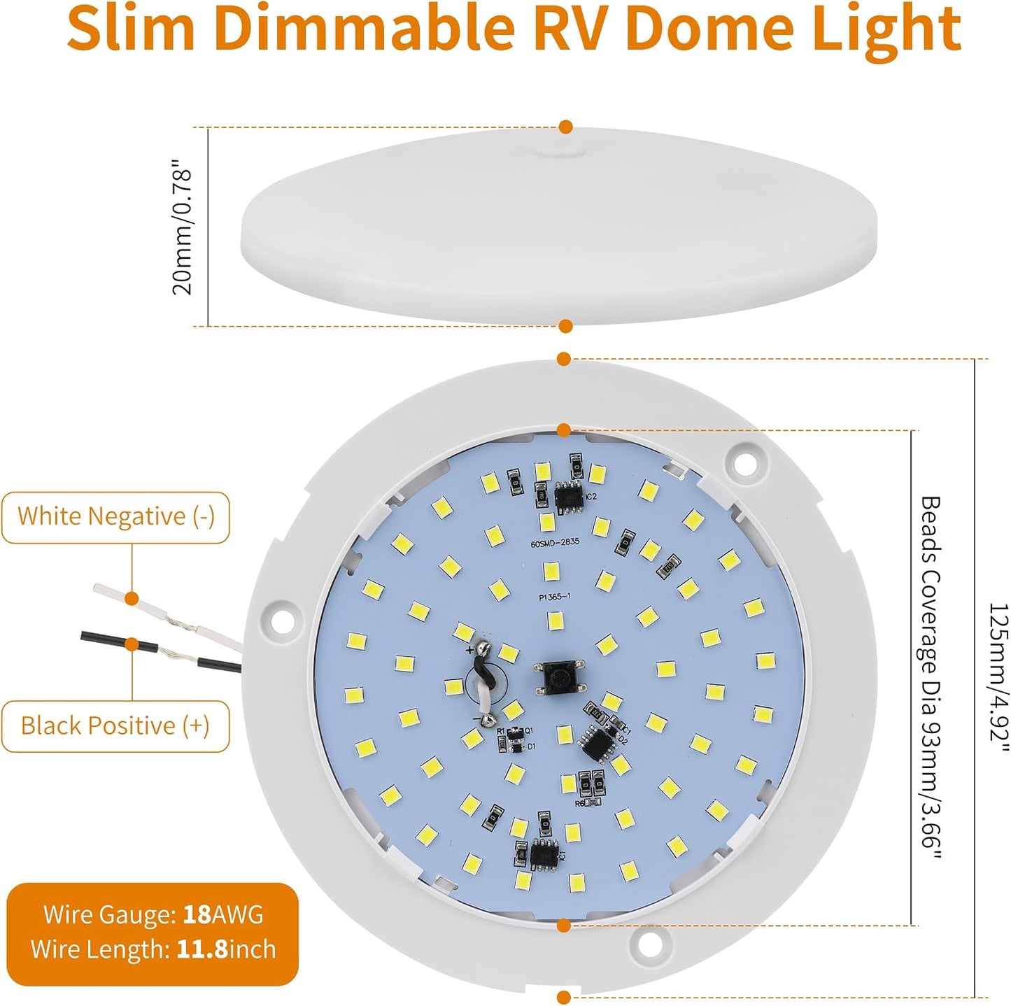 Luz LED techo 5" 12V regulable para cámper furgoneta