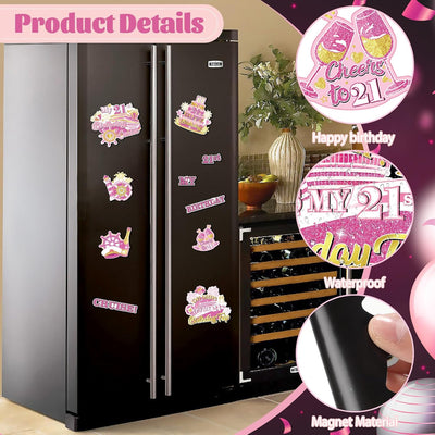 Imanes puerta cumpleaños 21 oro rosa decoración magnética coche