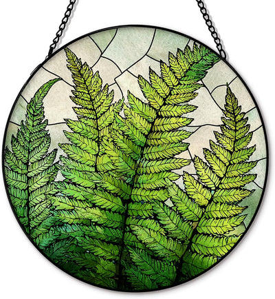 Atrapasoles vidrio emplomado planta helecho decoración pared