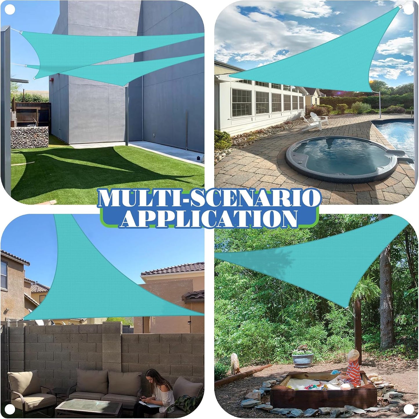 Toldo Vela Triangular HDPE 10x10x10' 95% UV Resiste Turquesa