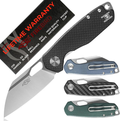 Cuchillo plegable D2 acero mango G10 camping caza