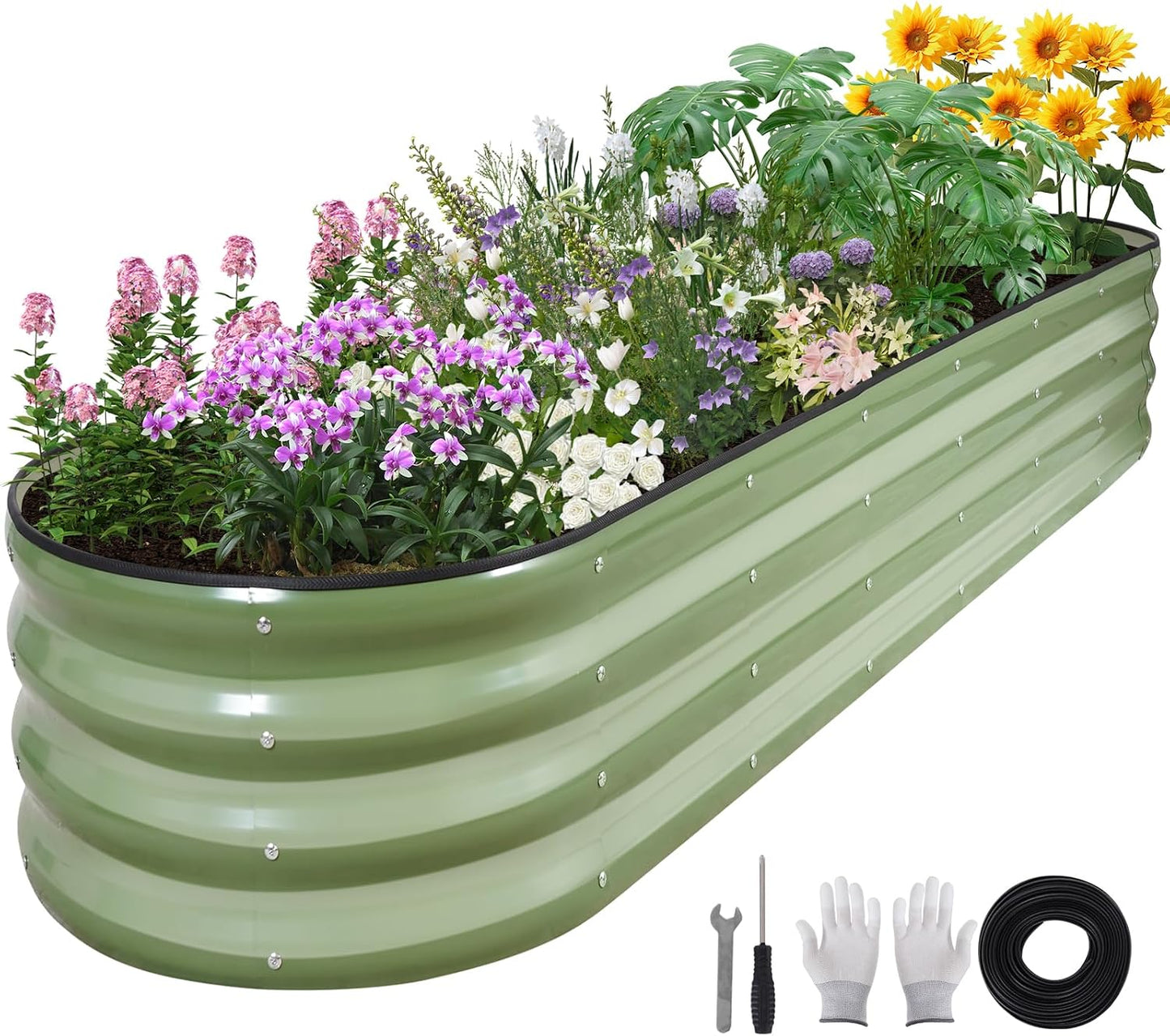 Jardinera elevada galvanizada 8x2x1pie con bordes seguridad