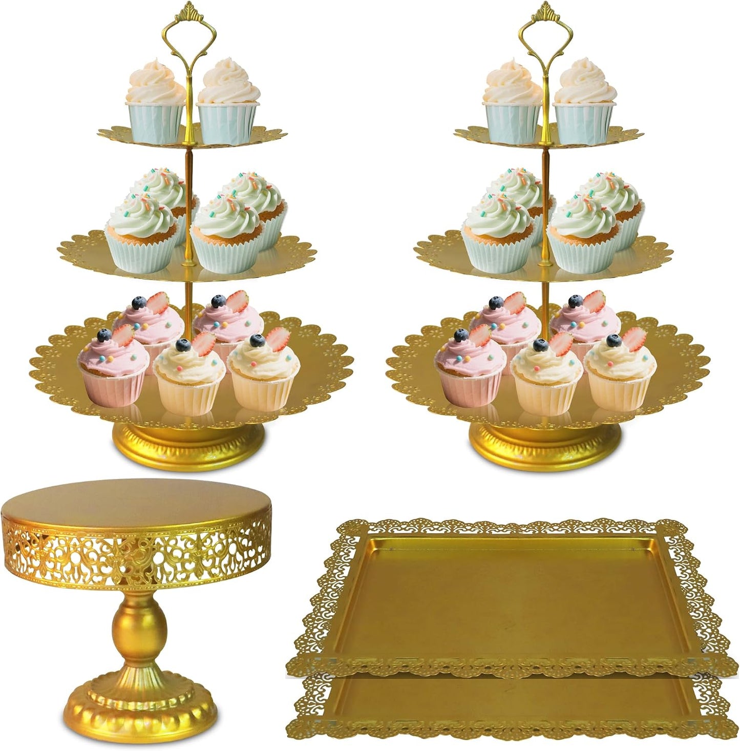 Set 5 Pzas Soportes Dorados para Tartas y Cupcakes