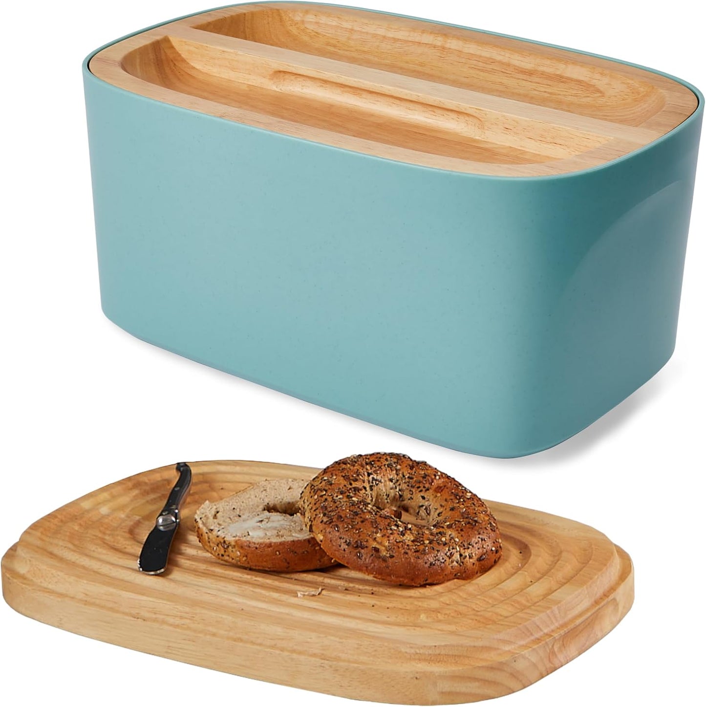 Caja pan con tabla cortar 14.25x9.25pulg azul verde