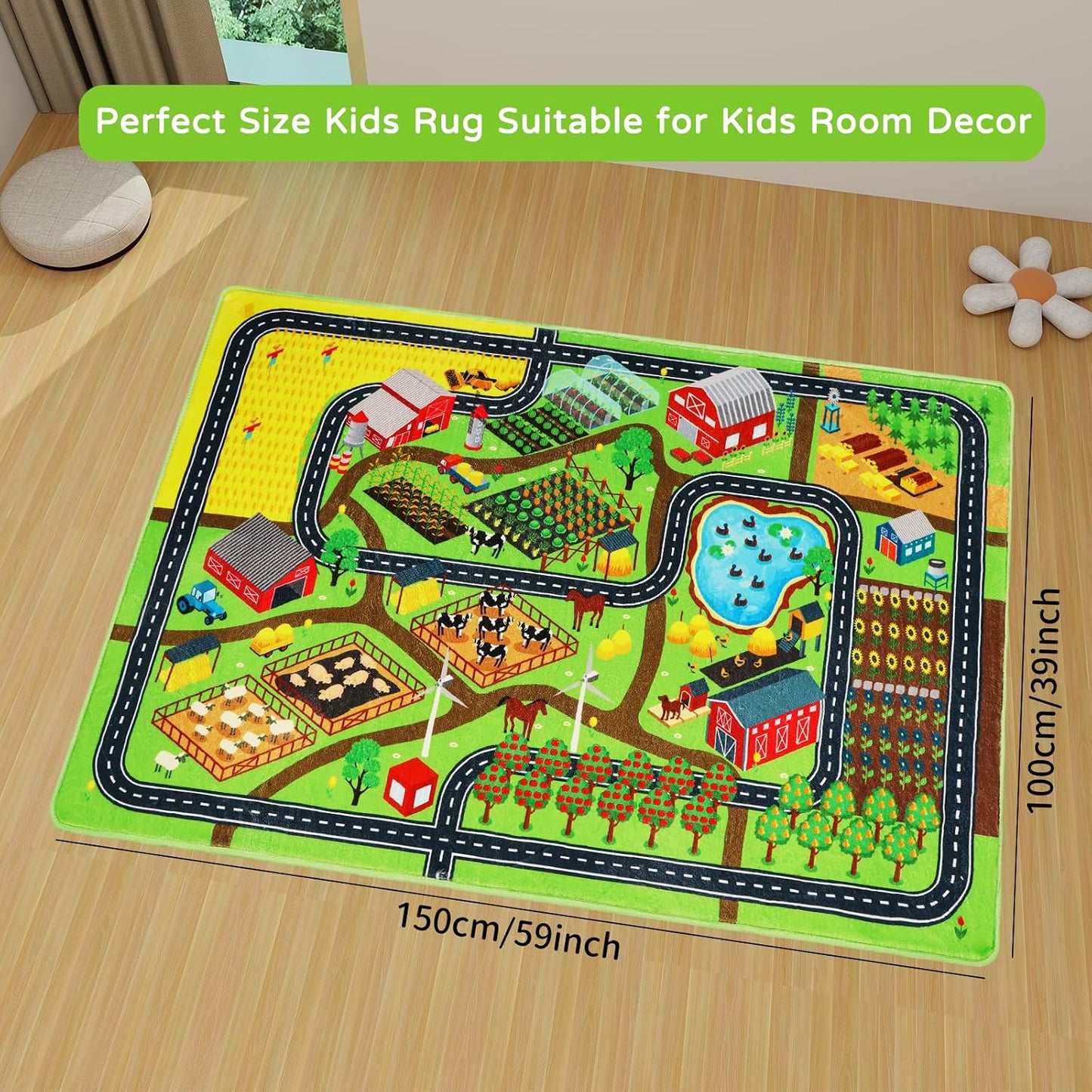 Tapete set niños 3x5ft antiderrap lavable con mapa aldea