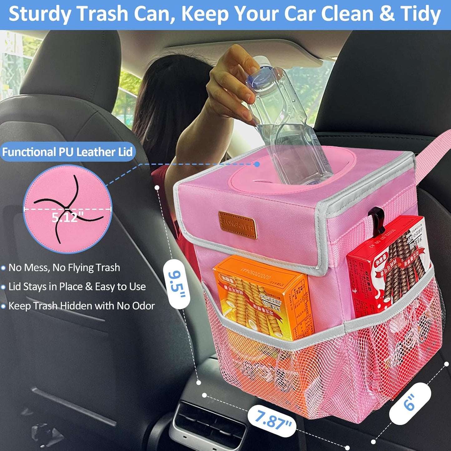 Basurero auto 2gal forro a prueba de fugas color rosa