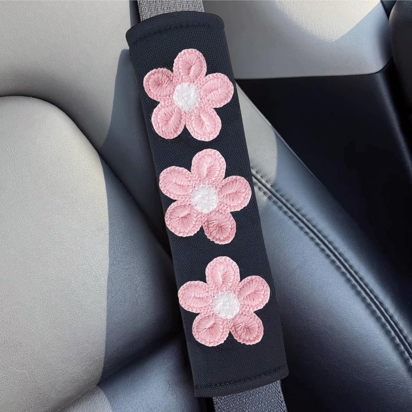 Almohadillas hombro cinturón seguridad con flores 2en1 rosa