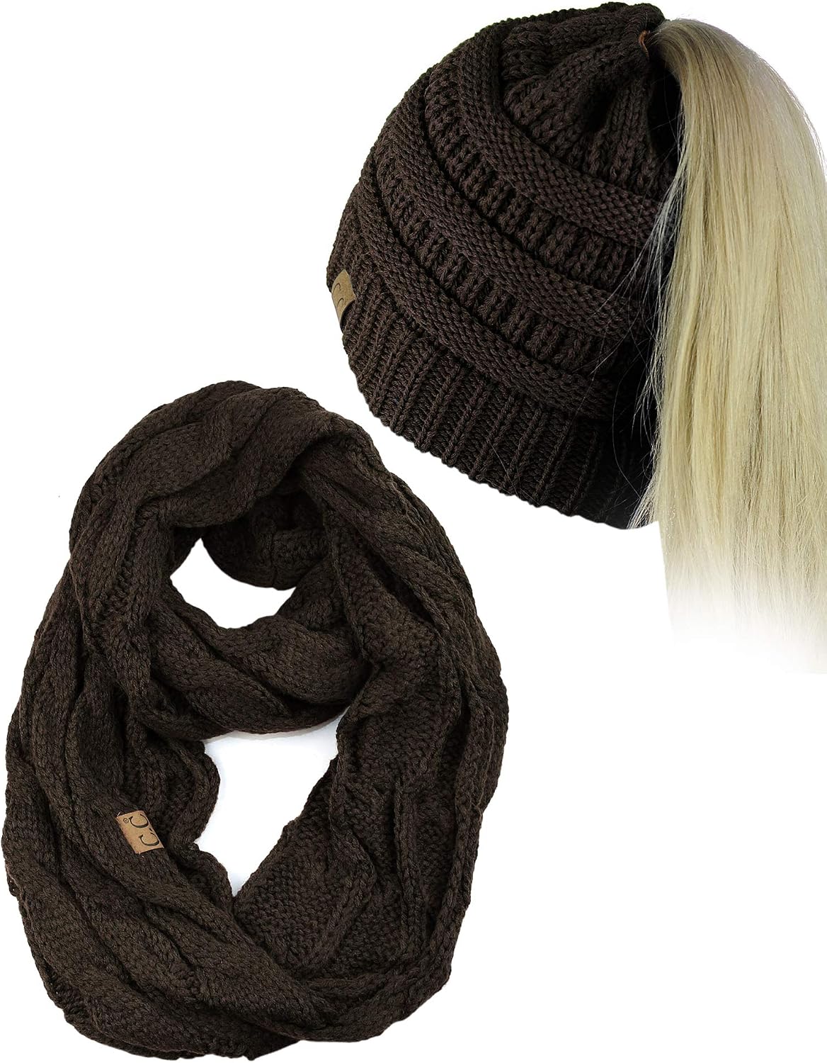 Set gorro punto trenzado y bufanda infinity