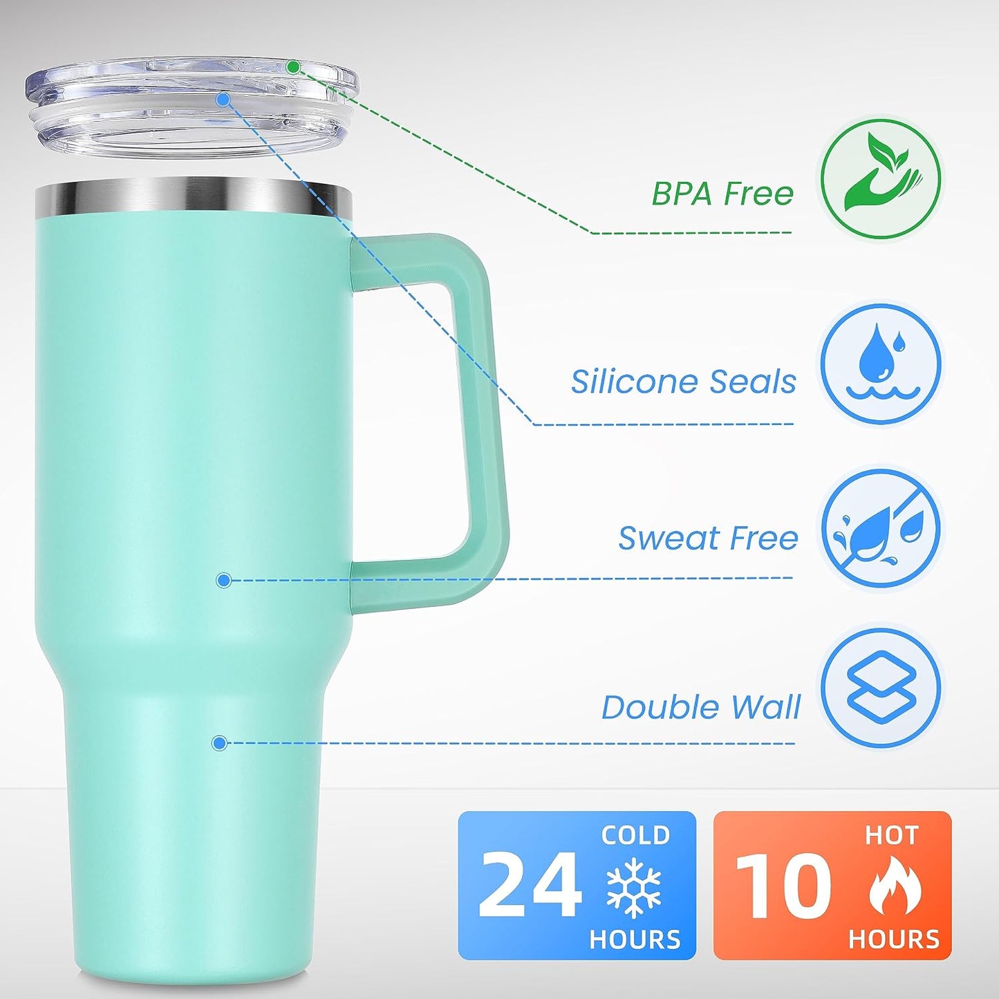 Vaso acero inox 40oz con asa pajita tapa reutilizable térmico