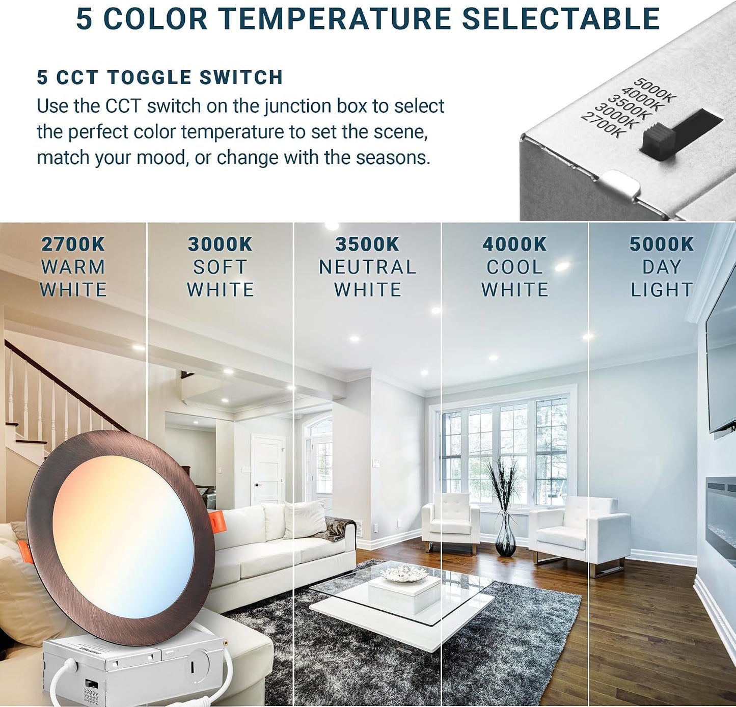 12 Luces LED Empotrables 6pulg 5 CCT Regulables 2700-5000K