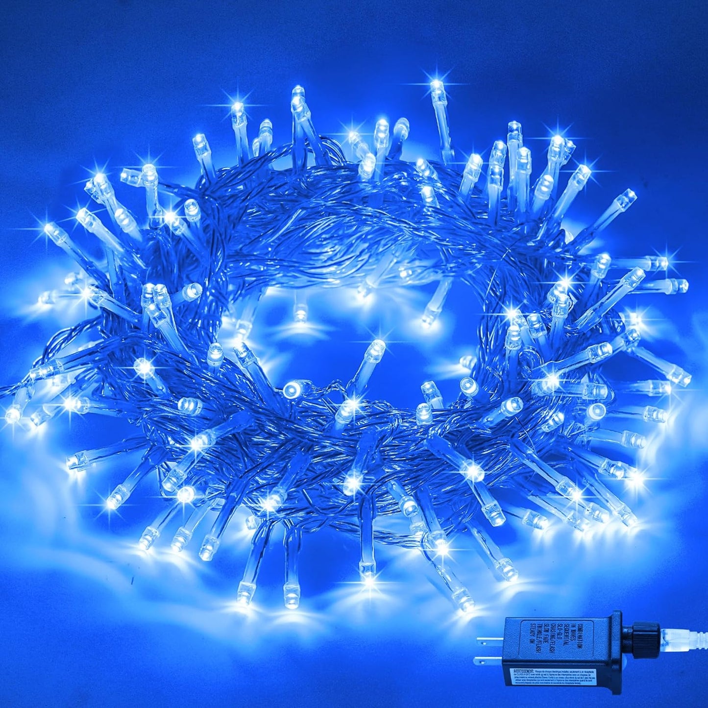 Tira luces LED azules 33pies 8modos enchufe interiores