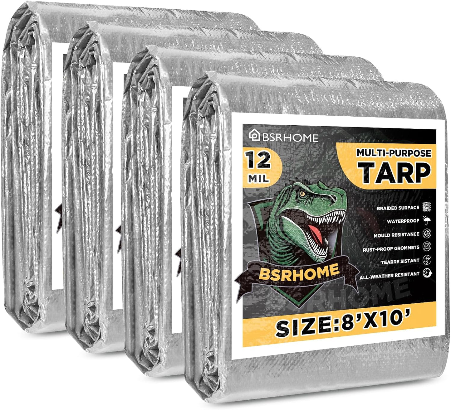 4 Cubiertas Lona Plateada 8x10ft Impermeables Resistentes