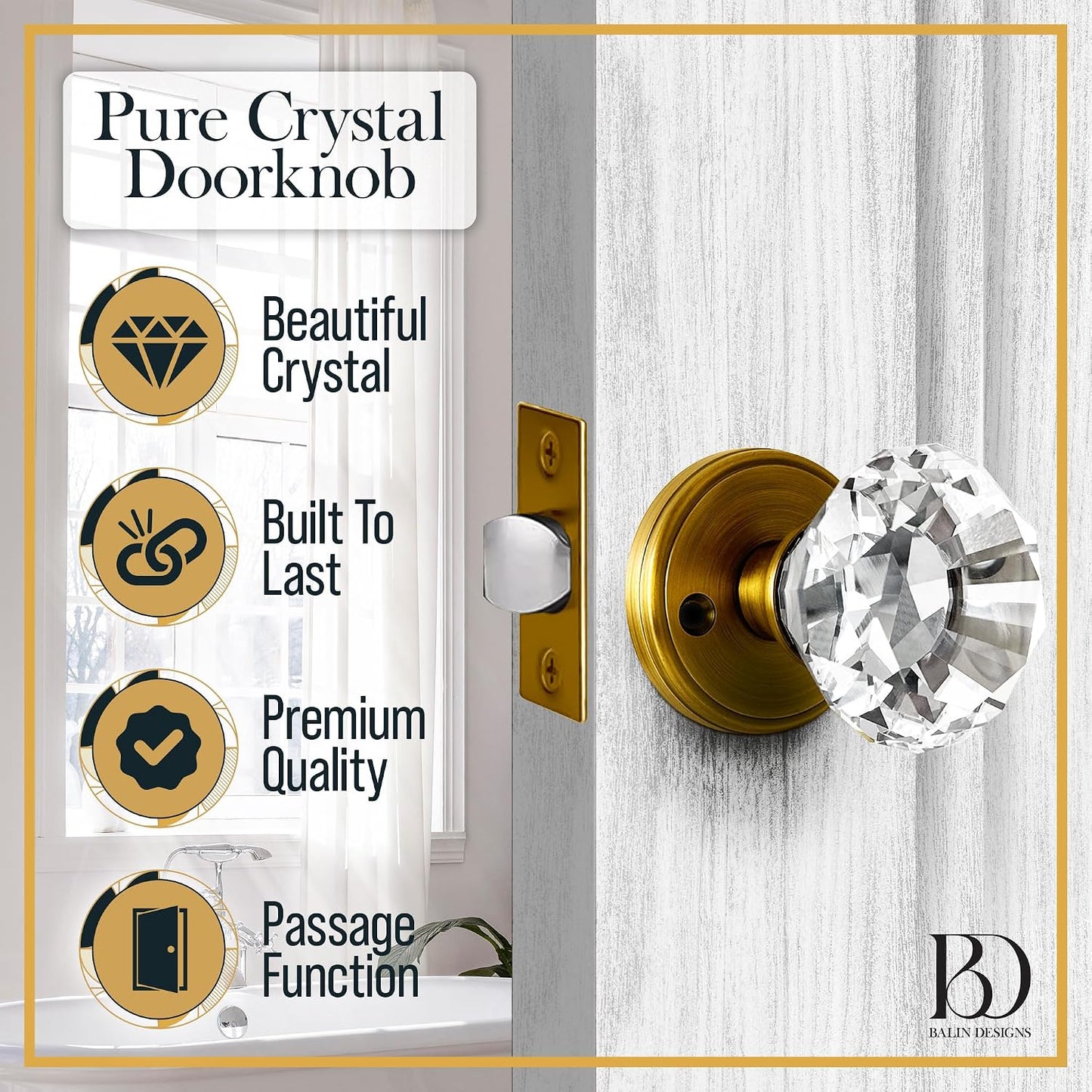 Pomo puerta vidrio dorado estilo vintage sin bloqueo 1 pack