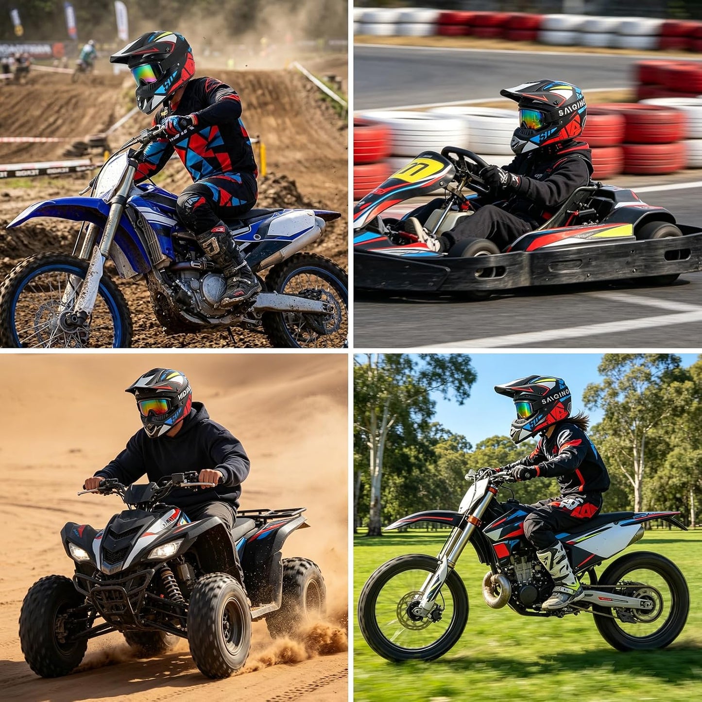 Casco motocross niños con guantes gafas y protector