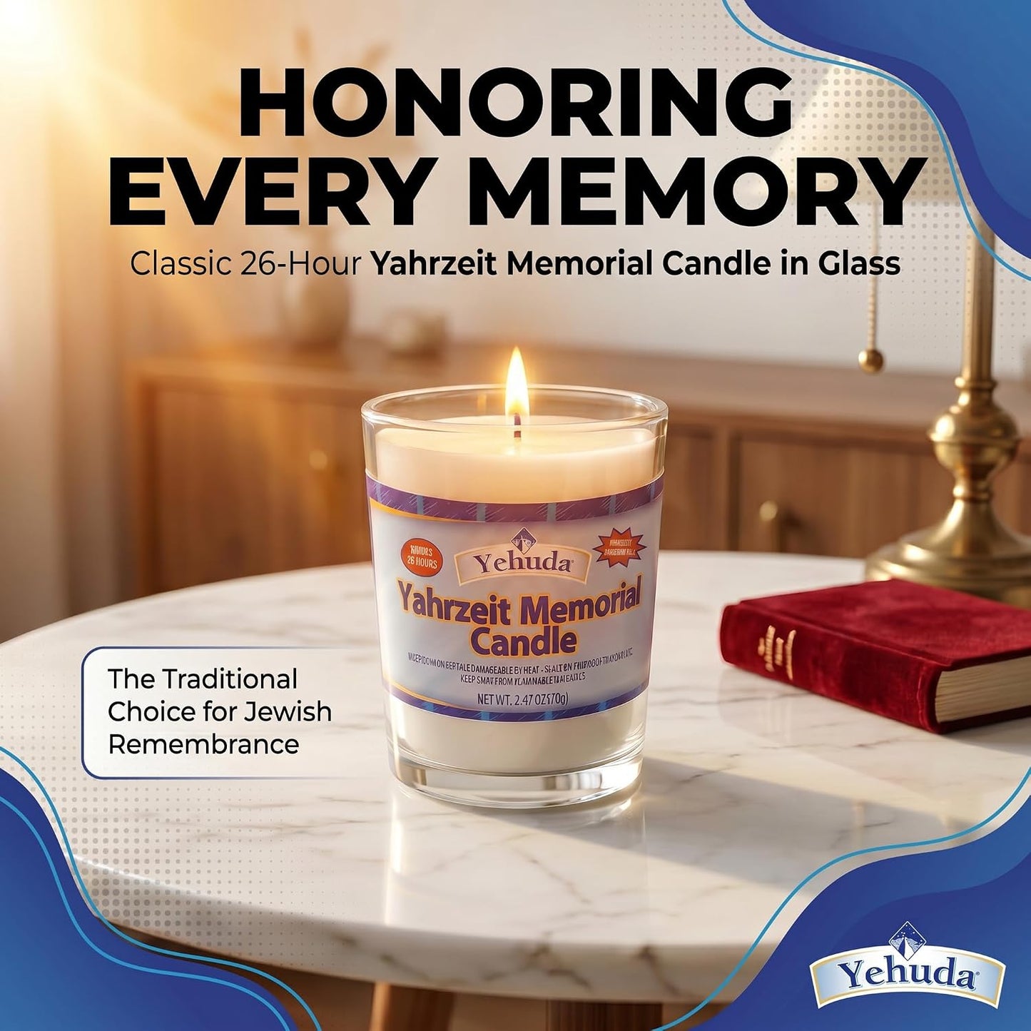 Velas Yahrzeit 24h en vidrio pack 24 velas conmemorativas