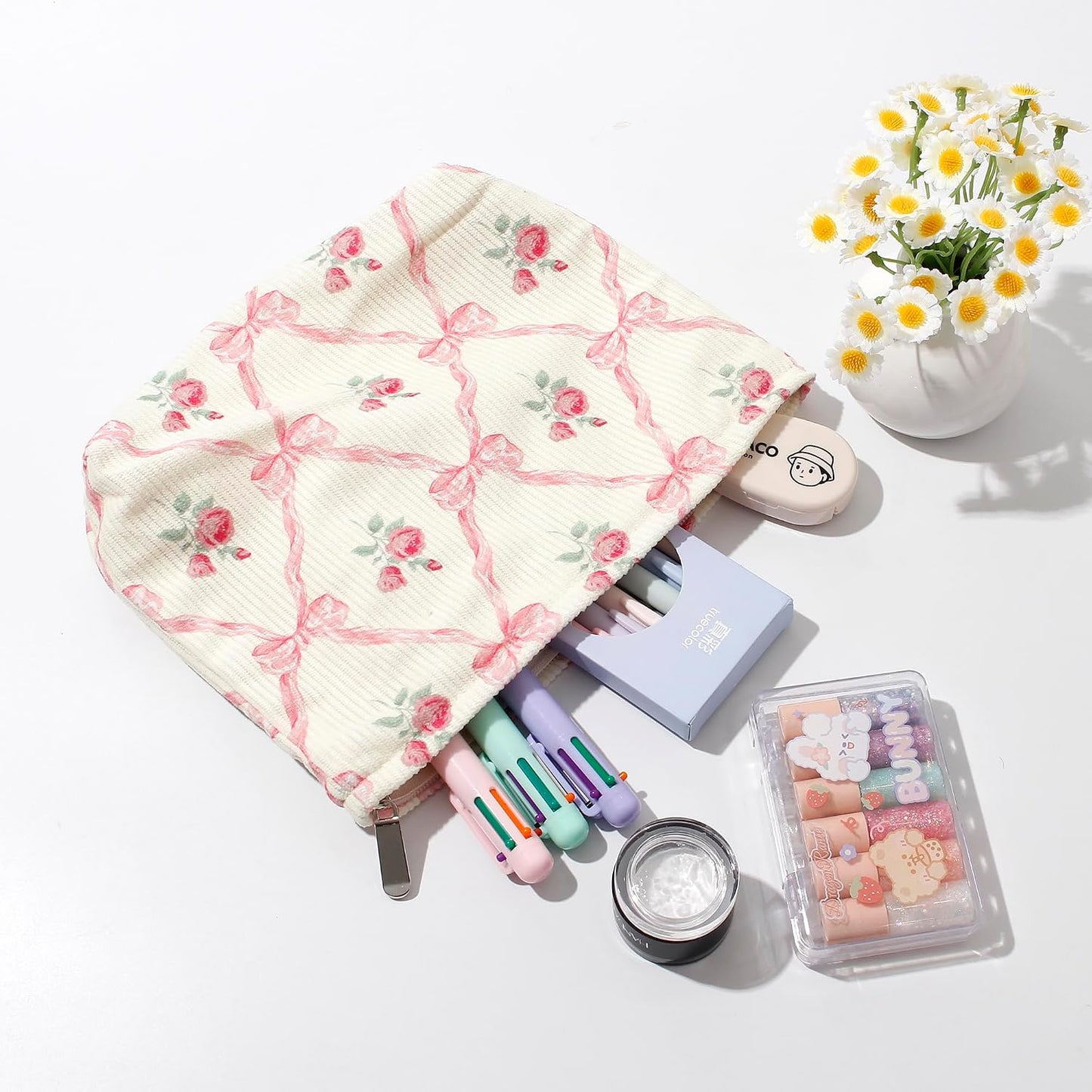 Bolsa cosméticos pana estética con puntos sonrientes