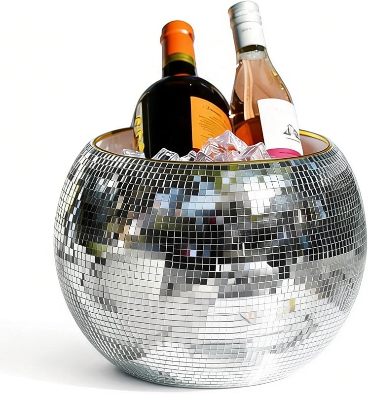 Cubo hielo discoteca 9.8pulg decoración plateada con espejo