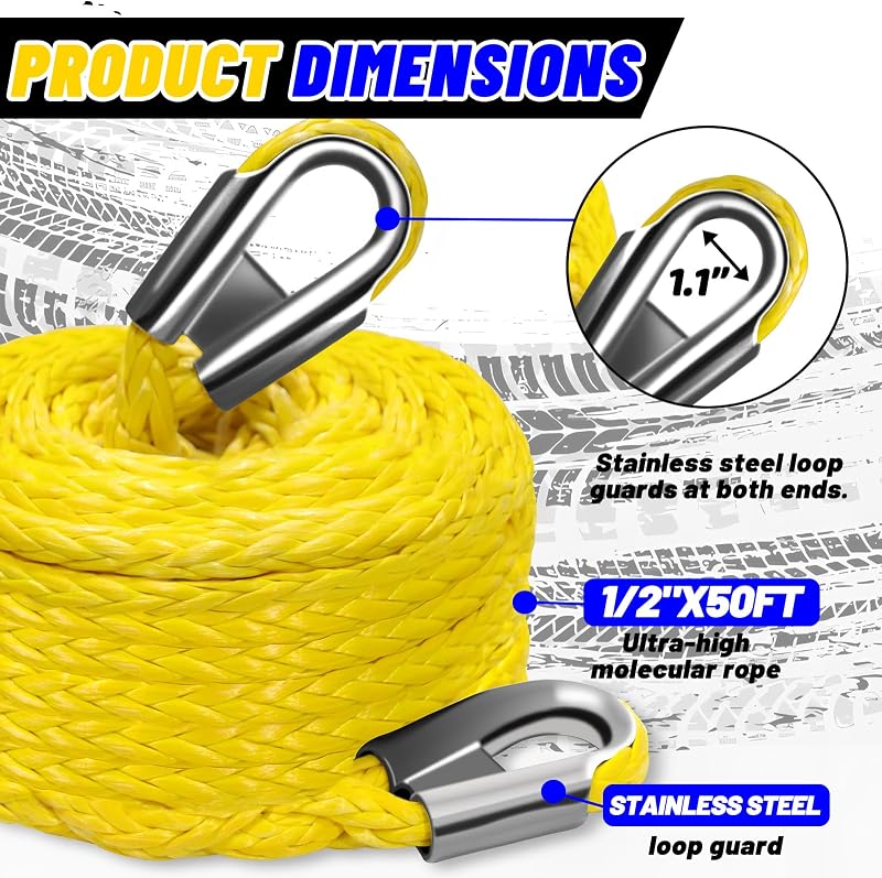 Cuerda sintética cabrestante 1/2x50' 25000lb con gancho