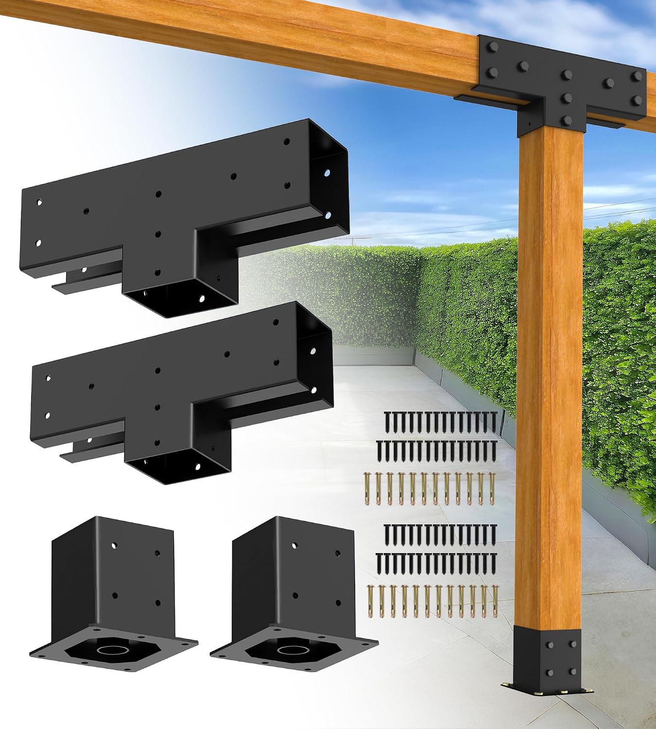 Soportes pérgola 4x4 con base poste 2 pzas kit jardín
