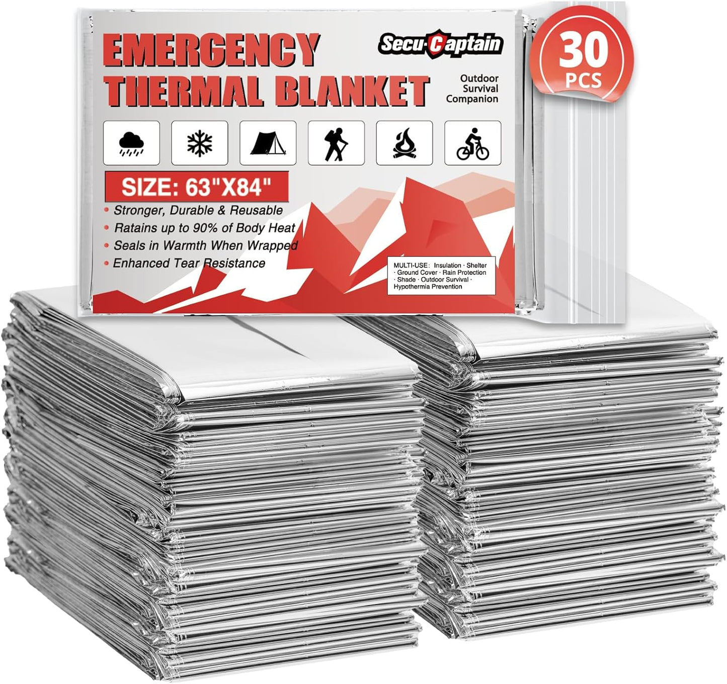 Manta térmica Mylar pack 30 84x63" para emergencias