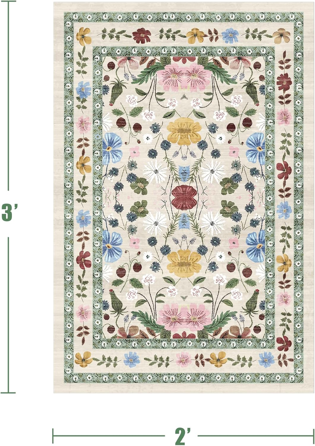 Alfombra floral entrada 2x3ft vintage antideslizante suave baño
