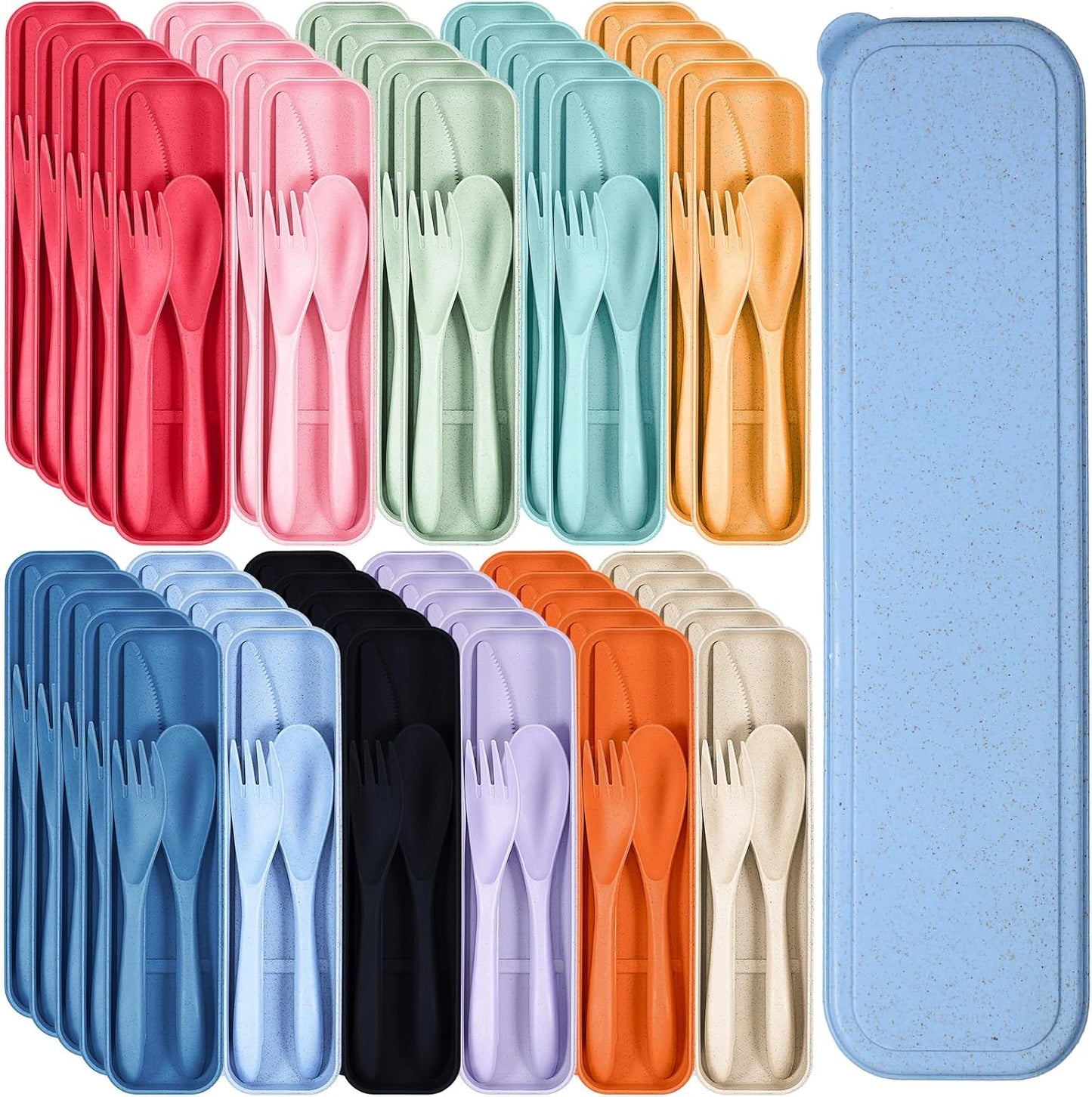 Set 55 utensilios viaje reutilizables con estuche