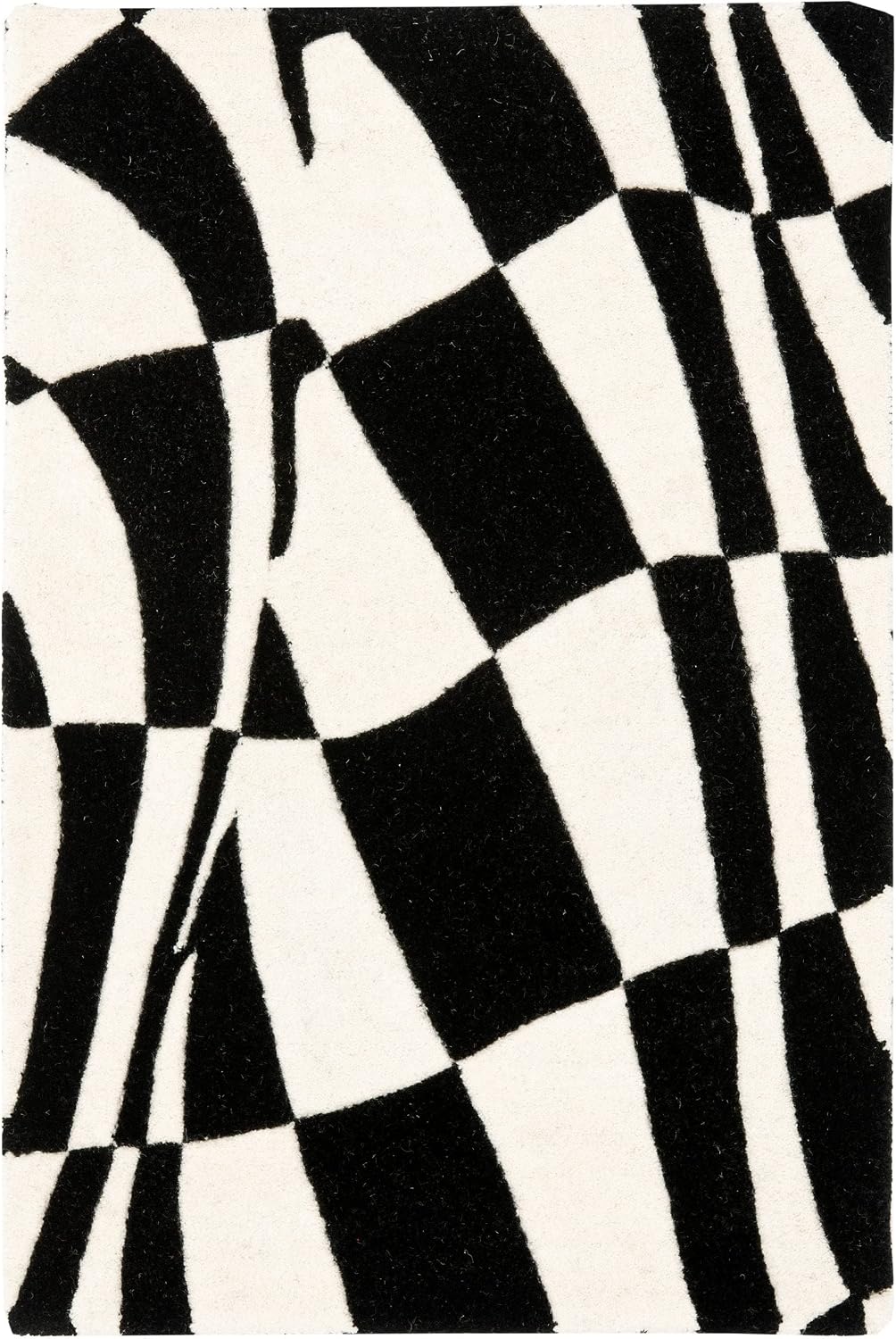 Alfombra abstracta 2x3ft lana y viscosa negro/marfil