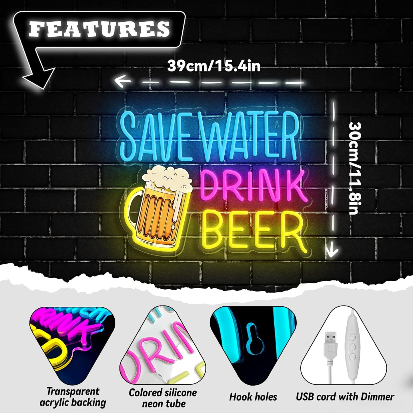 Letrero Neón LED Save Water Drink Beer para Bar Hogar