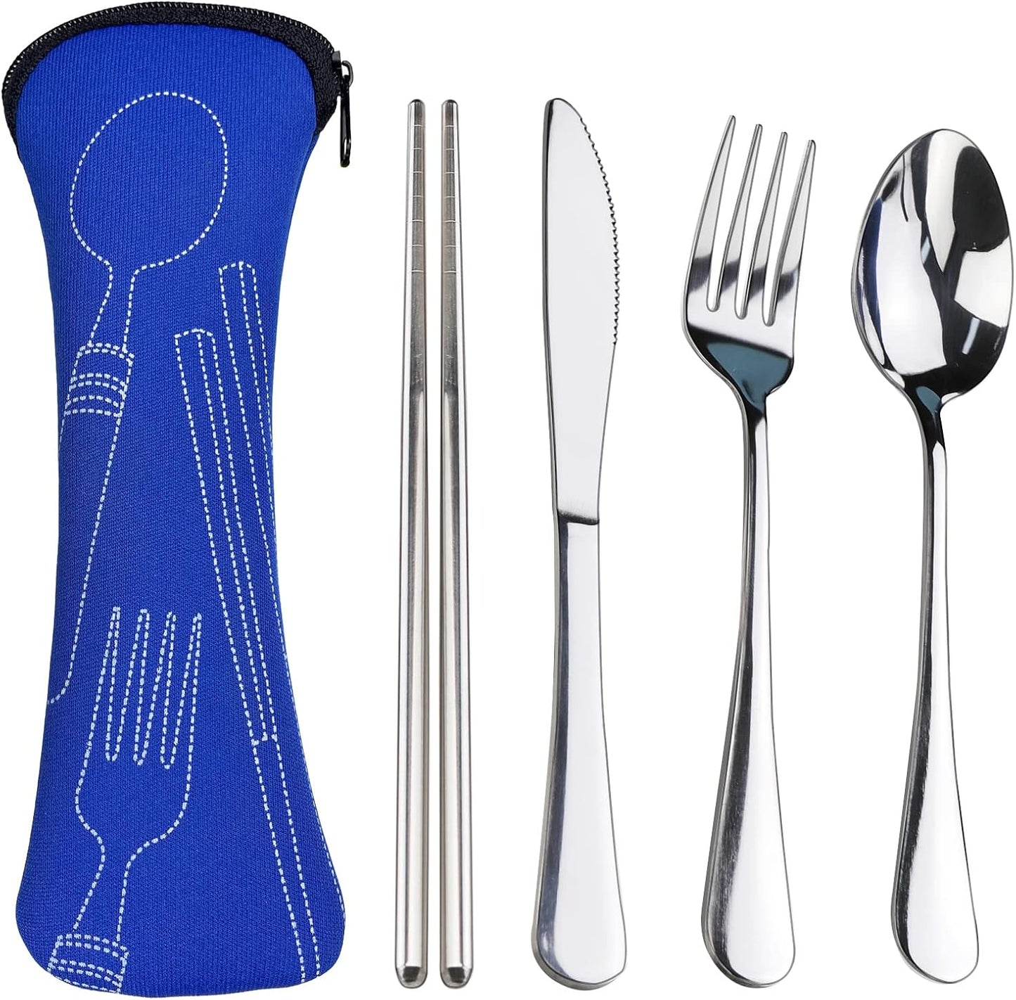 Set cubiertos acero inox viaje camping con estuche