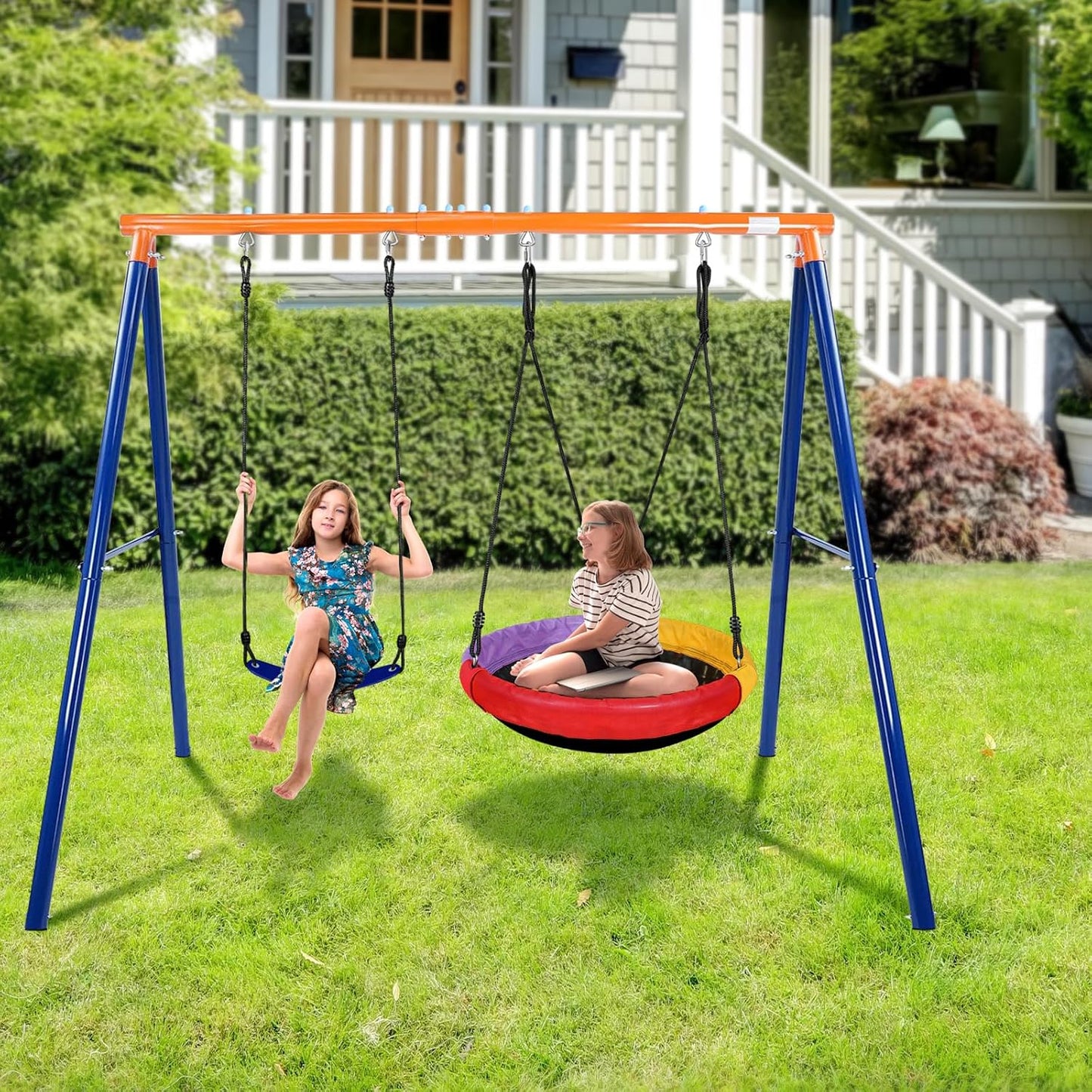 Set columpios metal 500lb patio 2en1 32pulg