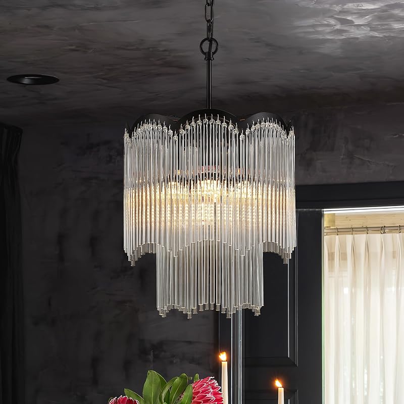 Lámpara colgante cristal negro 5 luces 2 niveles