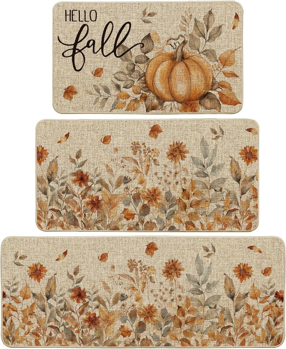 3 Tapetes cocina Hello Fall 17x29pulg 17x36pulg