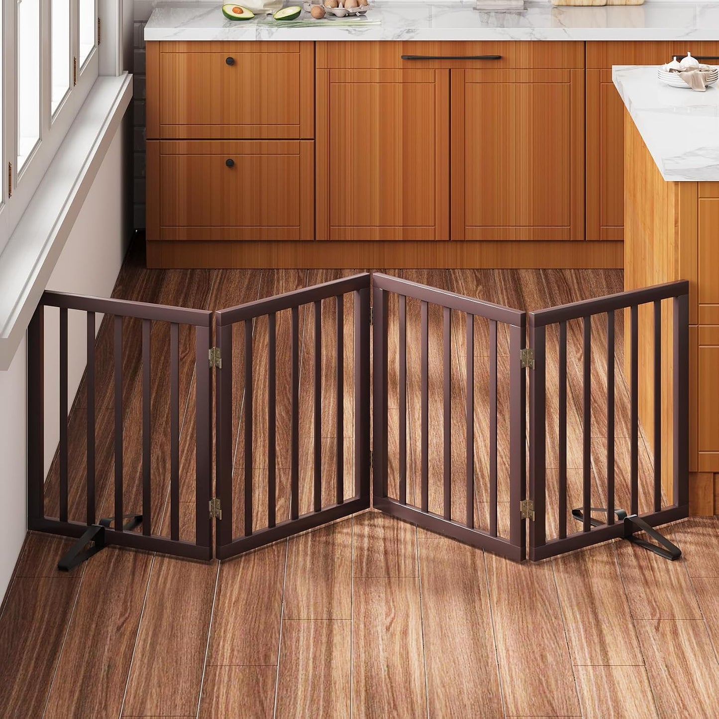 Puerta plegable para perros marrón escaleras mascotas