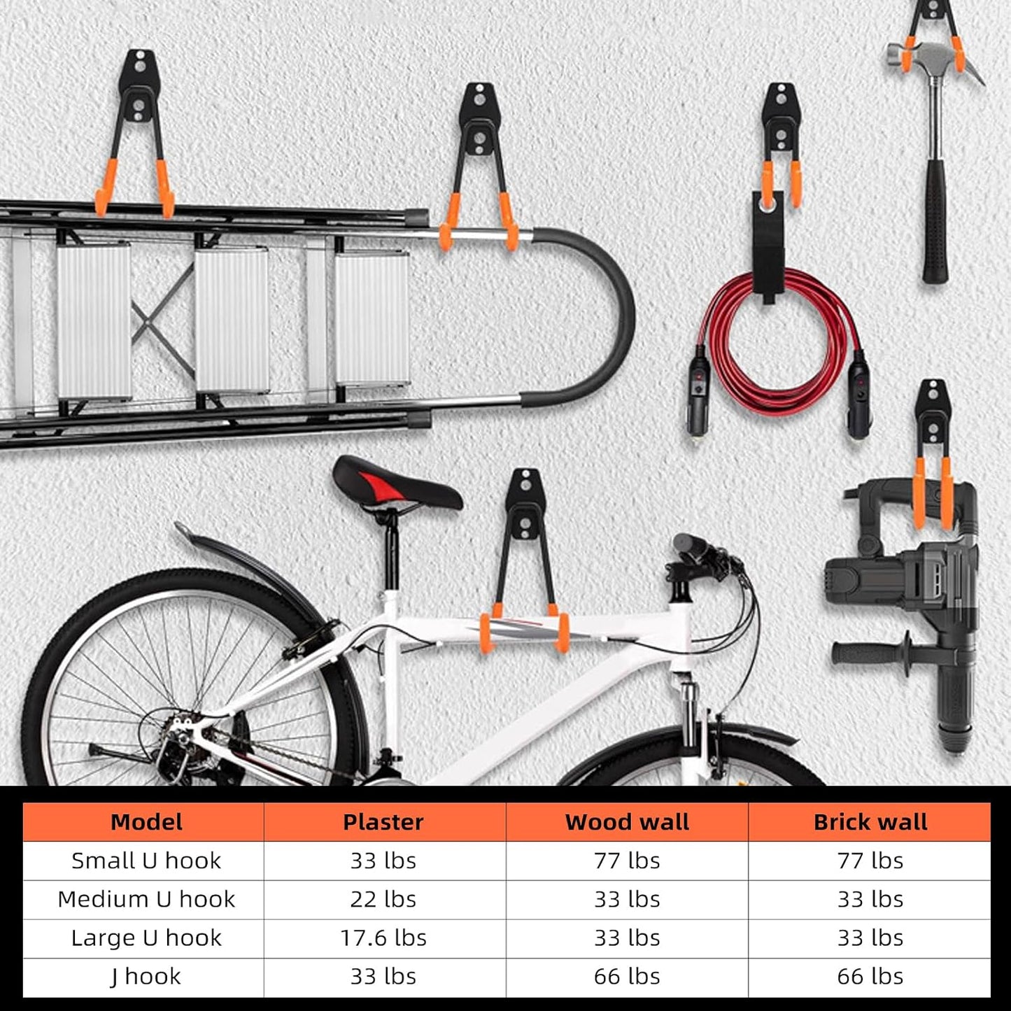 4 Ganchos Pared Cuadrados para Garaje Bicicletas