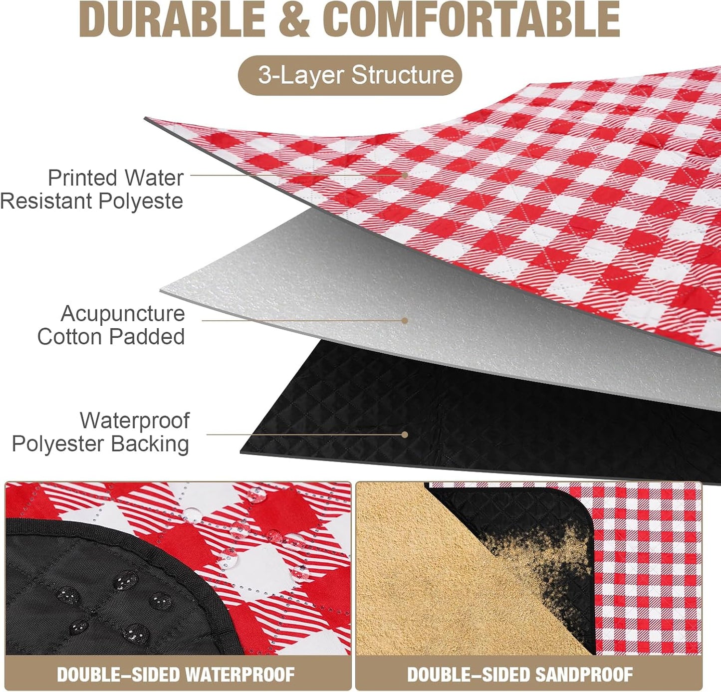 Manta picnic al aire libre 80x80pulg impermeable 3 capas